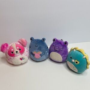 Lot of 4 Mini Squishmallows Magnis Pink Dog, Angolo Frog, Dove, Braedon
